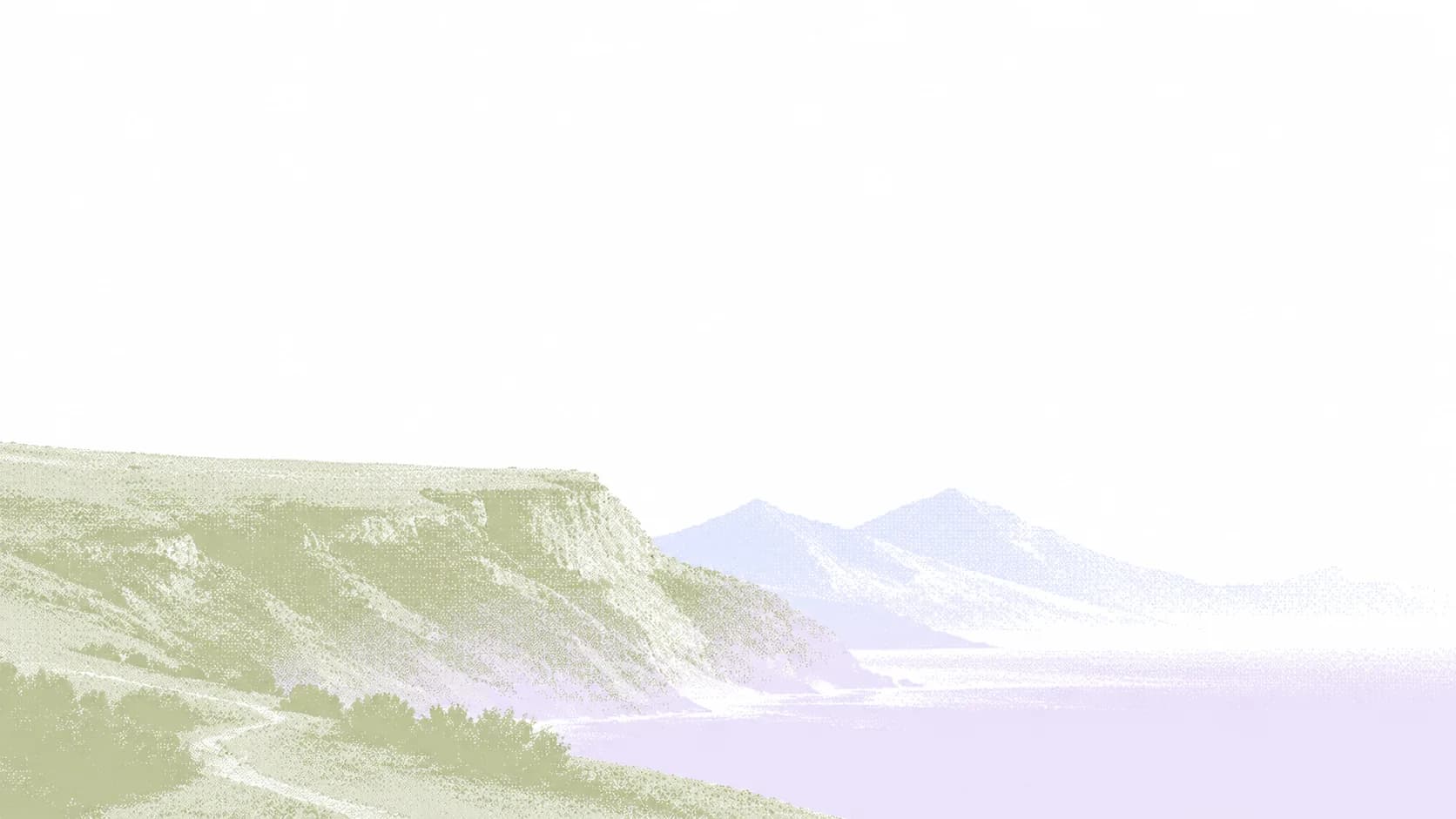 Layered permitting landscape in olive and lavender, OPEF brand illustration