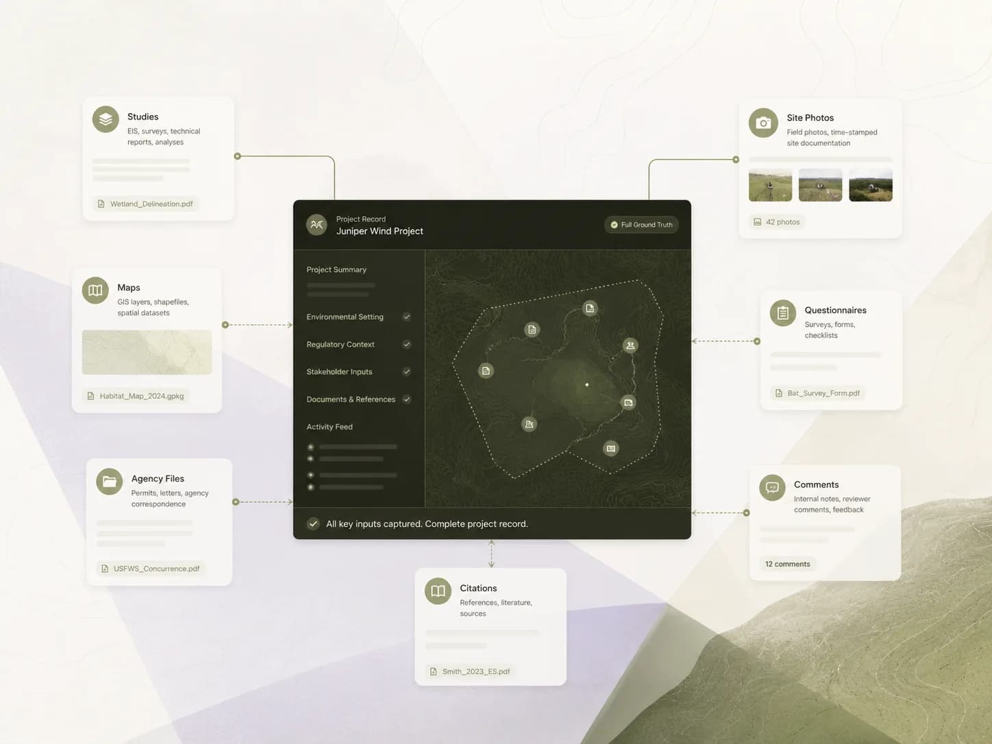OPEF review workspace linking evidence, agency files, and export-ready permitting records across partner systems